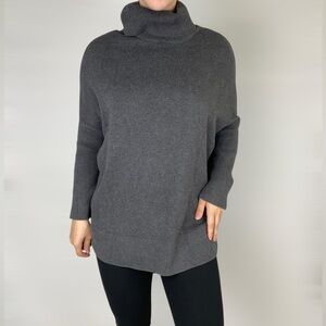 VETTA‎ Turtleneck Convertible Organic Cotton Oversized Sweater Gray Button Down